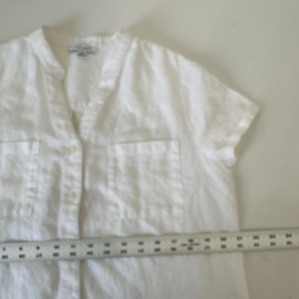 Pure Navy Dress Women M White Coastal Linen Shirt Dress Midi Button Down Pocket - Picture 7 of 8